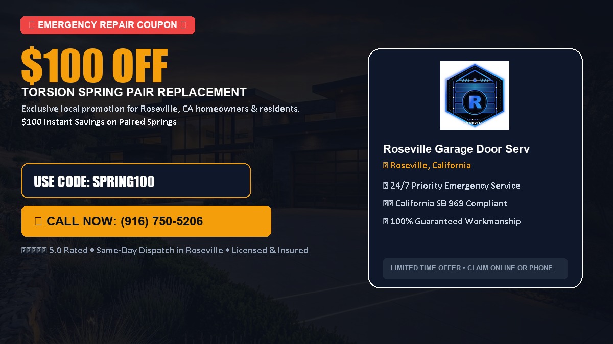 Roseville Garage Door Service $100 OFF Dual Torsion Spring Replacement in Roseville, CA