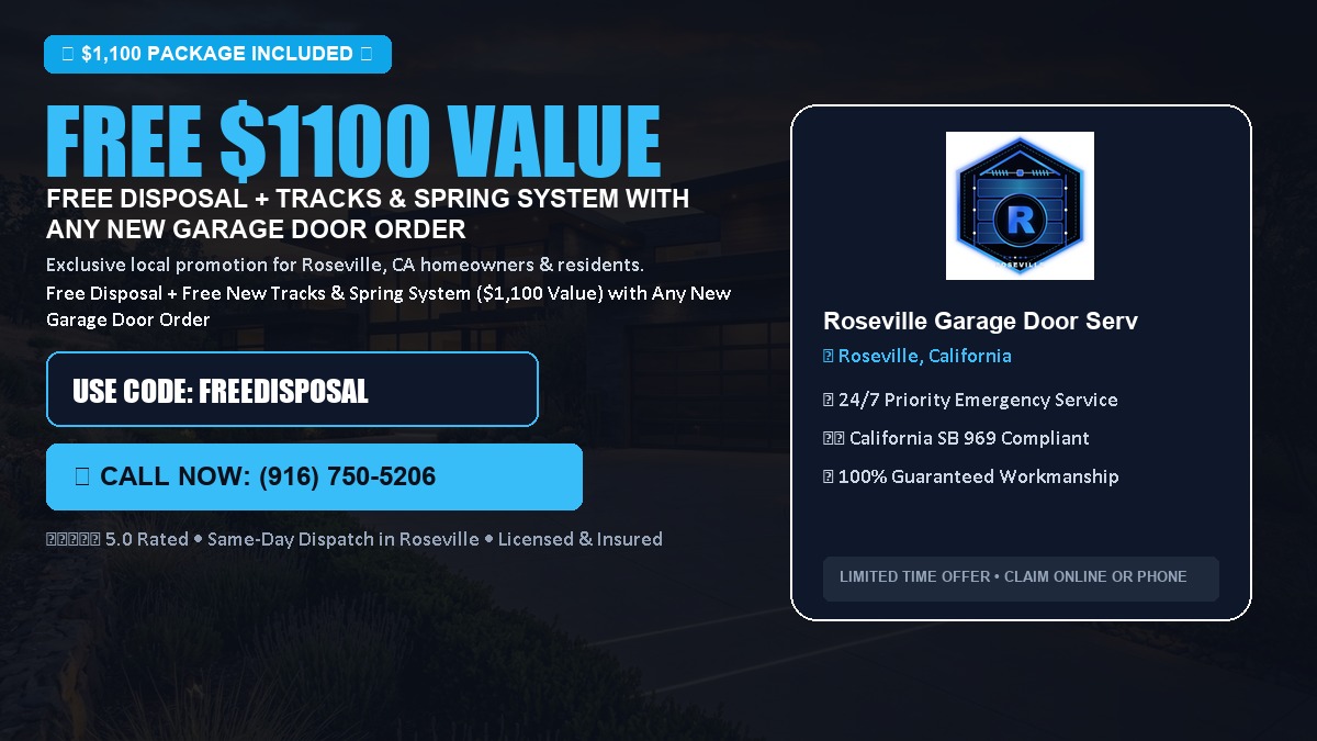 Roseville Garage Door Service FREE Haul-Away & Heavy-Duty Tracks with New Door in Roseville, CA