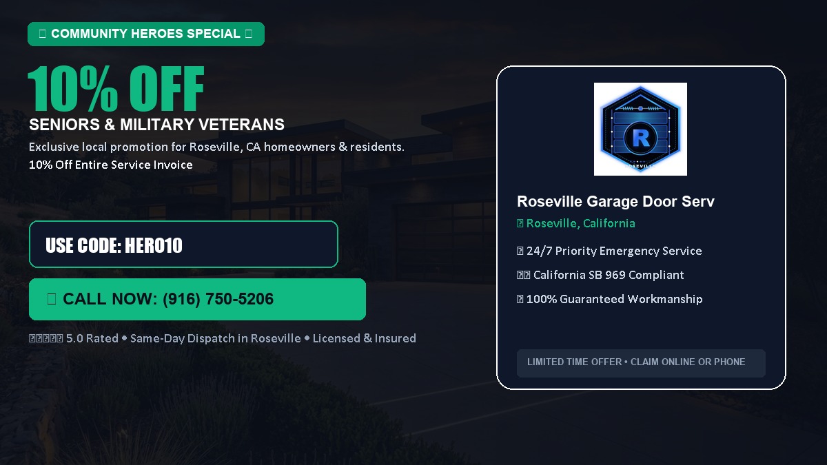 Roseville Garage Door Service 10% OFF Seniors & Military Veterans in Roseville, CA