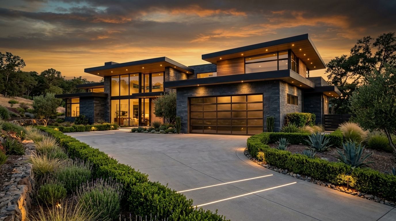 Roseville Garage Door Service Exterior Closed Garage Door at Twilight